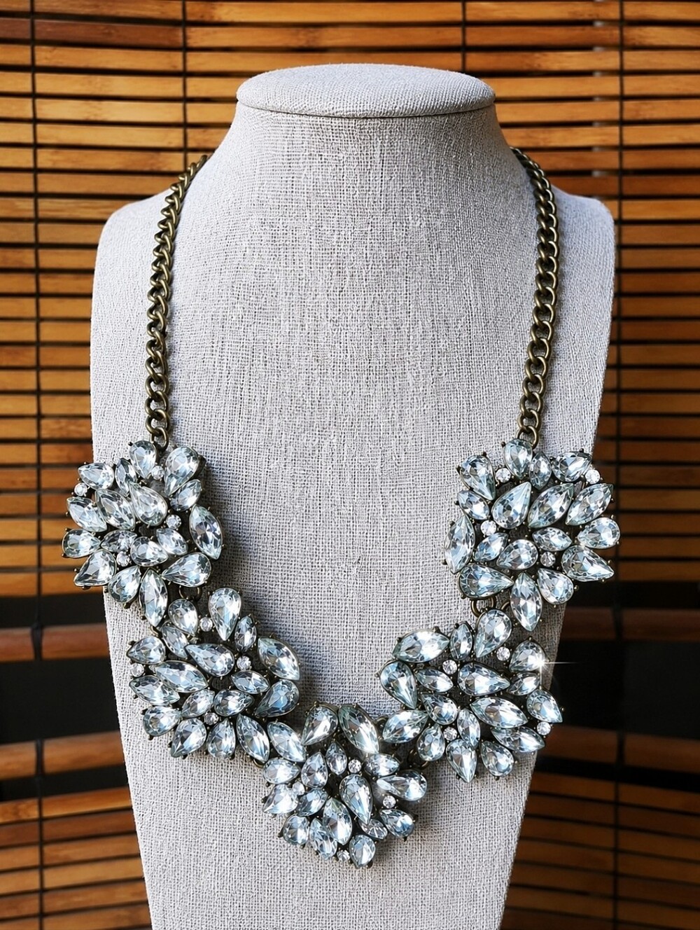 SugarFix by Bauble Bar Statement Necklace Clear Teardrop Navettes 125 Stones EUC